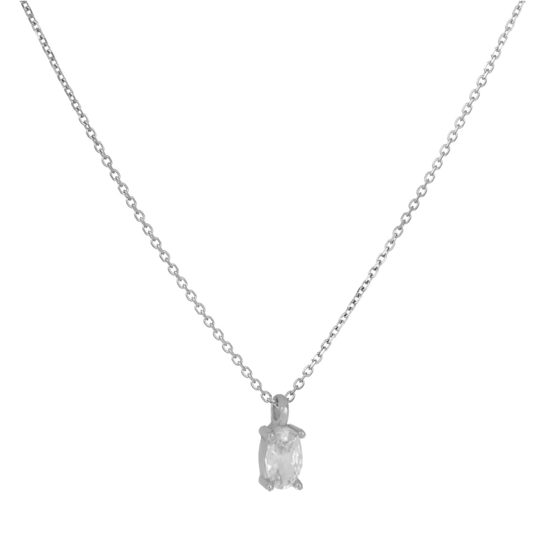 Κολιέ Λευκόχρυσο 9 καρατίων μονόπετρο οβάλ