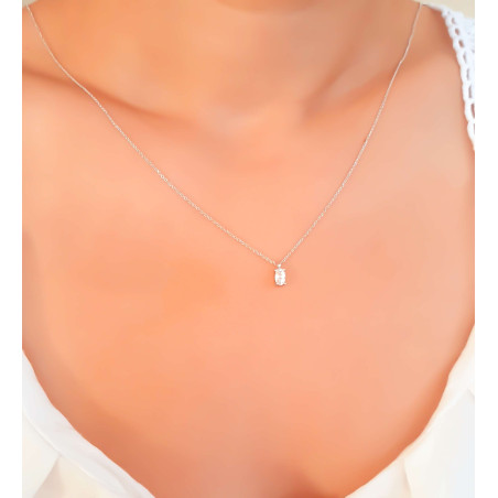 Κολιέ Λευκόχρυσο 9 καρατίων μονόπετρο οβάλ