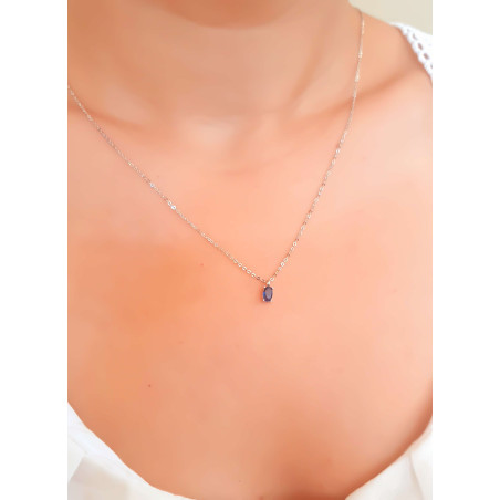 Κολιέ Λευκόχρυσο 9 καρατίων μονόπετρο οβάλ