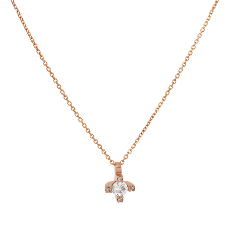 Κολιέ Ροζ Χρυσό 9 καρατίων μονόπετρο
