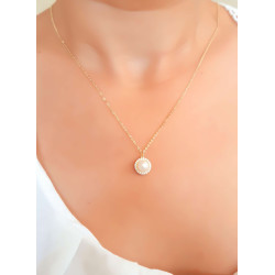 Κολιέ χρυσό 9 καρατίων ροζέτα με μαργαριτάρι