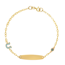 παιδική ταυτότητα από χρυσό 9 καρατίων διακοσμημένη με πέταλο και ματάκι