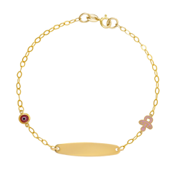 παιδική ταυτότητα από χρυσό 9 καρατίων διακοσμημένη με πιπίλα και ματάκι