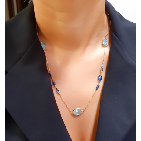 Κολιέ  Χρυσό 14 καρατίων Με Ζαφείρια Και Ακουαμαρίνα