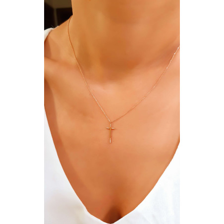 Κολιέ ροζ χρυσό 14 καρατίων σταυρουδάκι