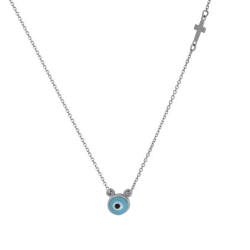 Κολιέ λευκόχρυσο 14 καρατίων ματάκι με σταυρουδάκι
