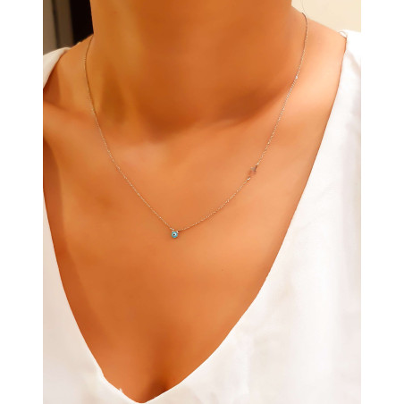 Κολιέ λευκόχρυσο 14 καρατίων ματάκι με σταυρουδάκι