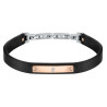 Ανδρικό βραχιόλι MASERATI ARM RING JM222AVE05 με μαύρο δερμάτινο λουράκι, ροζ χρυσό λογότυπο και ασημένιες λεπτομέρειες(22cm)