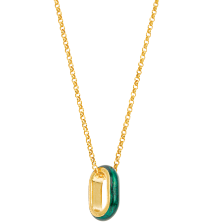 VOGUE Κολιέ μεσαίου μεγέθους, σειρά “Mare”, με παντατίφ σε κυπαρισσί χρώμα σμάλτο, Ασήμι 925 & κίτρινο χρυσό επιμετάλλωση