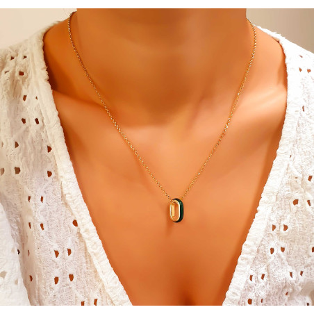 VOGUE Κολιέ μεσαίου μεγέθους, σειρά “Mare”, με παντατίφ σε κυπαρισσί χρώμα σμάλτο, Ασήμι 925 & κίτρινο χρυσό επιμετάλλωση