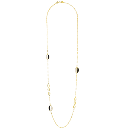 Εντυπωσιακό κολιέ από τη σειρά “Serenity” που συνδυάζει κίτρινους χρυσούς οβάλ κρίκους με τρεις μεγαλύτερους