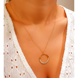 VOGUE Μακρύ κολιέ “Pave” με κύκλο και λευκά ζιργκόν, Ασήμι 925 & κίτρινο χρυσό επιμετάλλωση