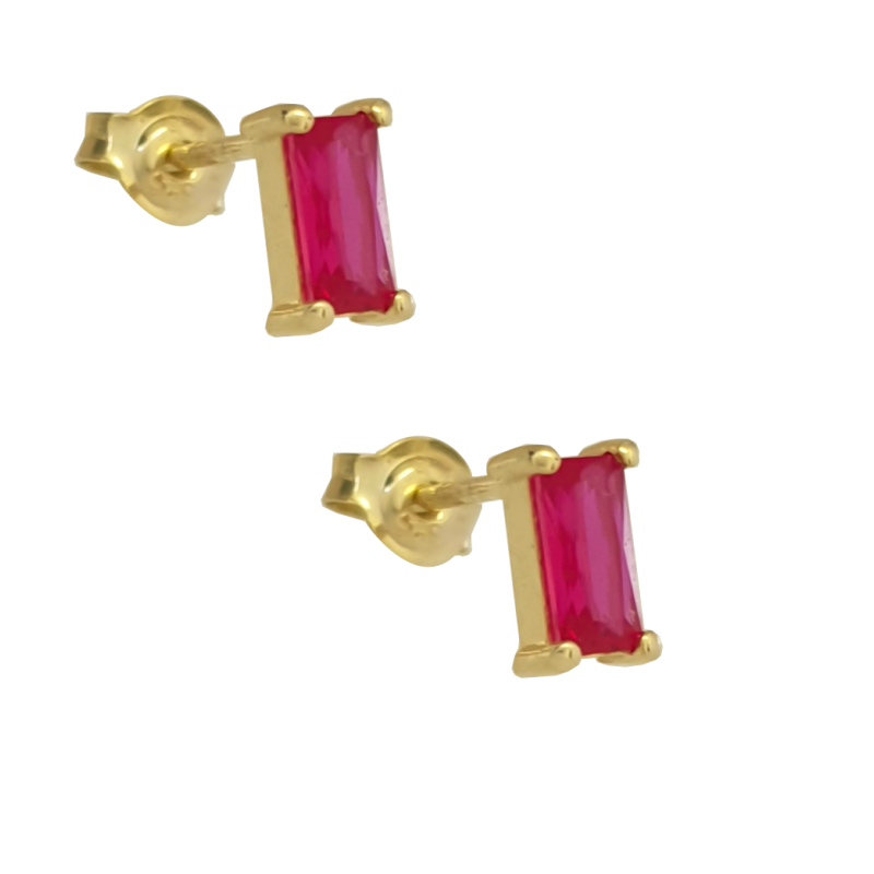 Σκουλαρίκια οβάλ γυναικεία Χρυσό απο 14 Καρατίων με κόκκινα ζιργκον