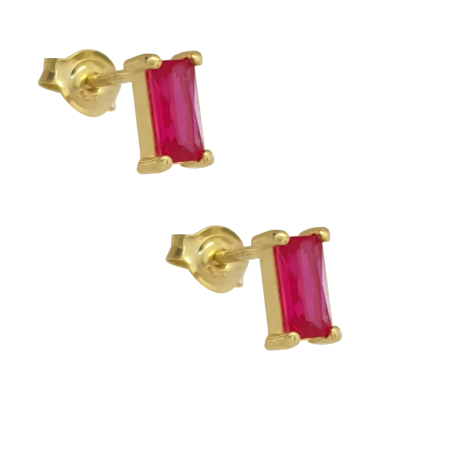 Σκουλαρίκια οβάλ γυναικεία Χρυσό απο 14 Καρατίων με κόκκινα ζιργκον