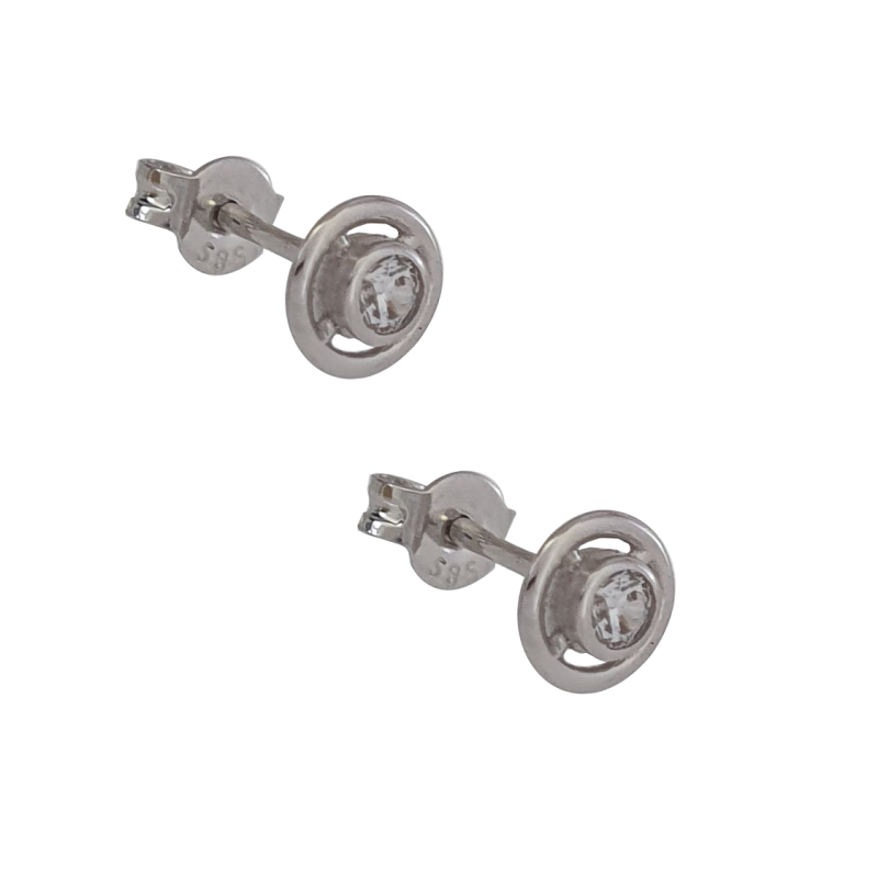 Σκουλαρίκια κύκλος γυναικεία λευκόχρυσο απο 14 Καρατίων με ζιργκον