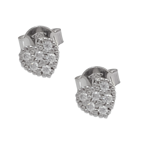 Σκουλαρίκια καρδούλες γυναικεία λευκόχρυσο απο 14 Καρατίων με ζιργκον