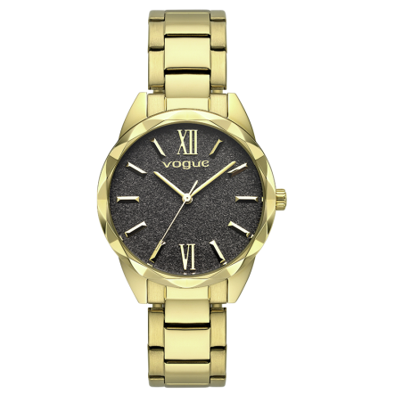 VOGUE Sky Dark Gray Glitter Dial Gold tone plated Bracelet