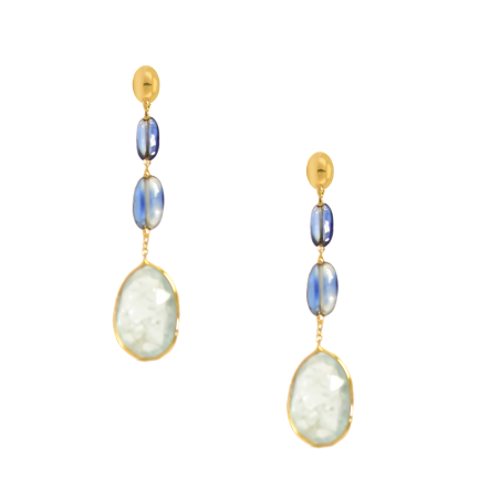 Σκουλαρίκια κρεμαστά από 14 Καρατίων Με Ζαφείρια Και Ακουαμαρίνα