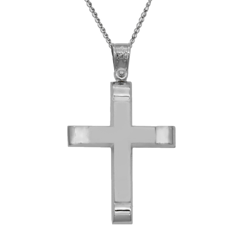 Λευκόχρυσος ανδρικός σταυρός με αλύσιδα 14 Καρατίων