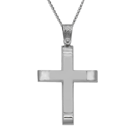 Λευκόχρυσος ανδρικός σταυρός με αλύσιδα 14 Καρατίων