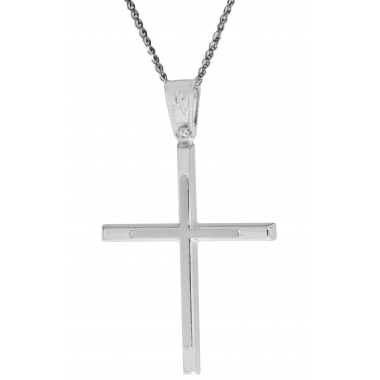 Λευκόχρυσος Ανδρικός σταυρός με αλυσίδα 14 Καρατίων