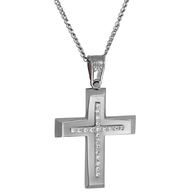 Λευκόχρυσος γυναικείος σταυρός 14 Καρατίων