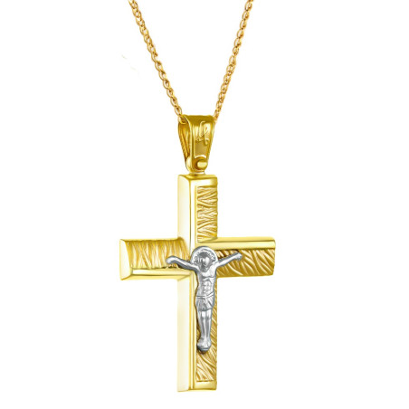 Χρυσός ανδρικός σταυρός με αλυσίδα 14 Καρατίων
