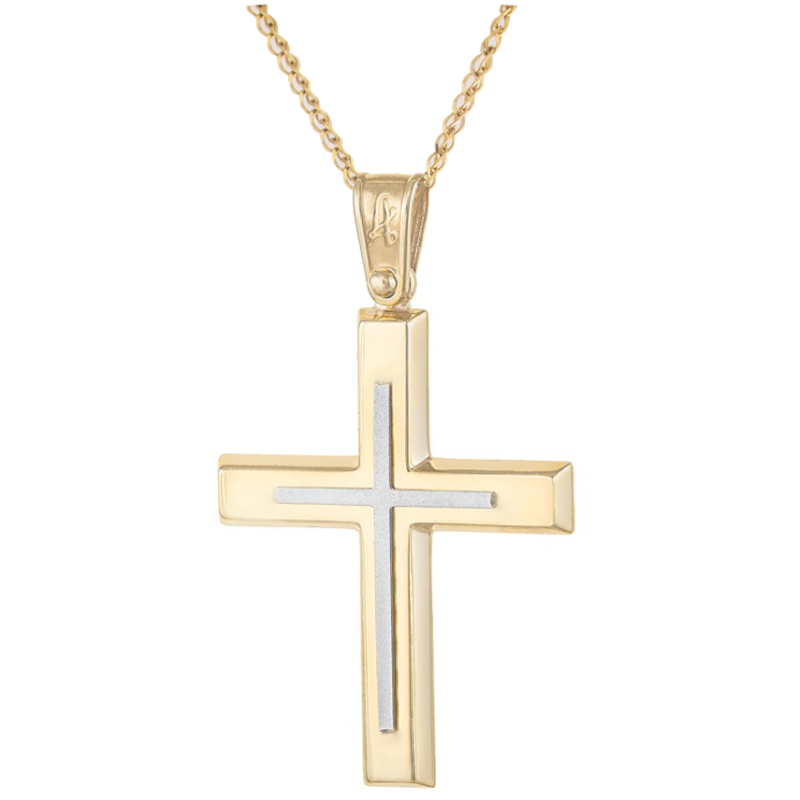 Χρυσός Ανδρικός σταυρός με αλυσίδα 14 Καρατίων