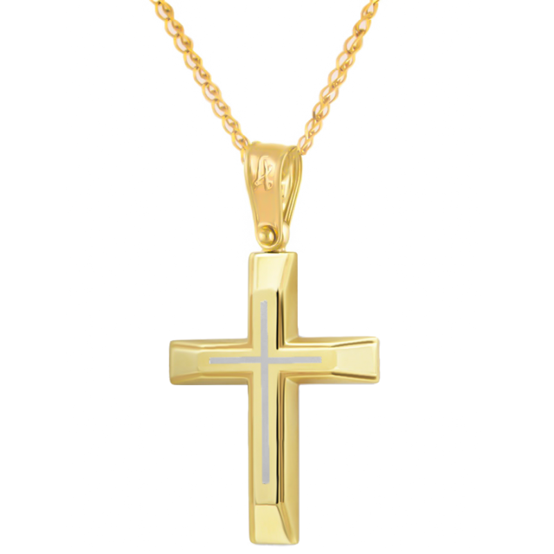 Χρυσός Ανδρικός σταυρός με αλυσίδα 14 Καρατίων