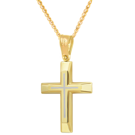 Χρυσός Ανδρικός σταυρός με αλυσίδα 14 Καρατίων
