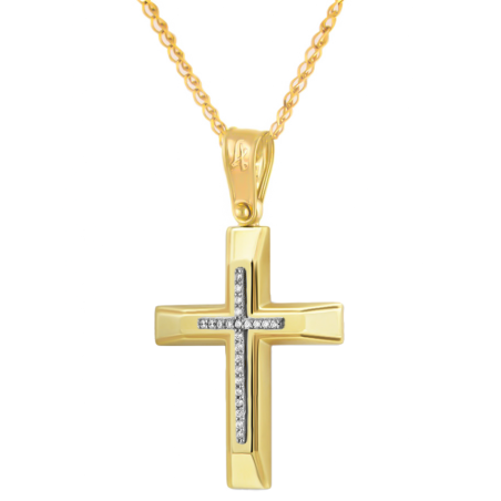 Χρυσός γυναικείος σταυρός με αλυσίδα 14 Καρατίων