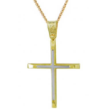 Χρυσός αντρικός σταυρός 14 Καρατίων με αλυσίδα