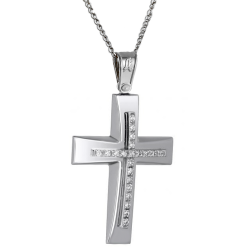 Λευκόχρυσος γυναικείος σταυρός 14 Καρατίων