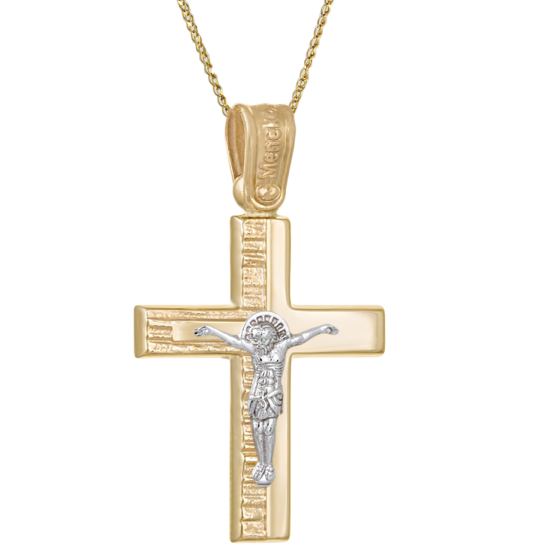 Χρυσός Ανδρικός σταυρός με αλυσίδα 14 Καρατίων