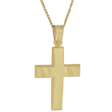Χρυσός Ανδρικός σταυρός με αλυσίδα 14 Καρατίων