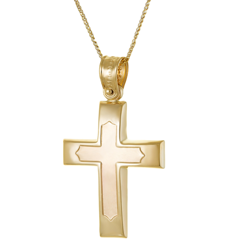 Χρυσός Ανδρικός σταυρός με αλυσίδα 14 Καρατίων