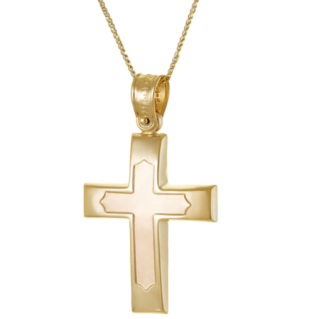 Χρυσός Ανδρικός σταυρός με αλυσίδα 14 Καρατίων