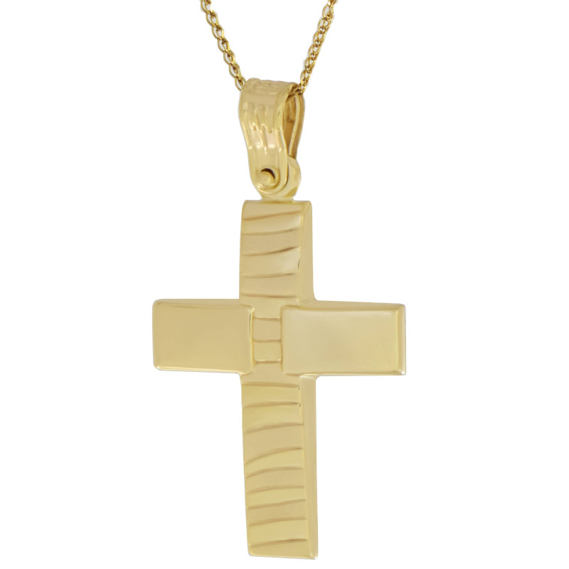 Χρυσός Ανδρικός σταυρός με αλυσίδα 14 Καρατίων