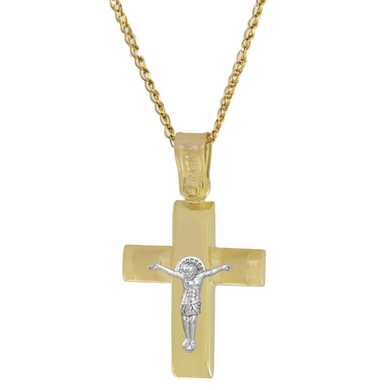 Χρυσός Ανδρικός σταυρός με αλυσίδα 14 Καρατίων
