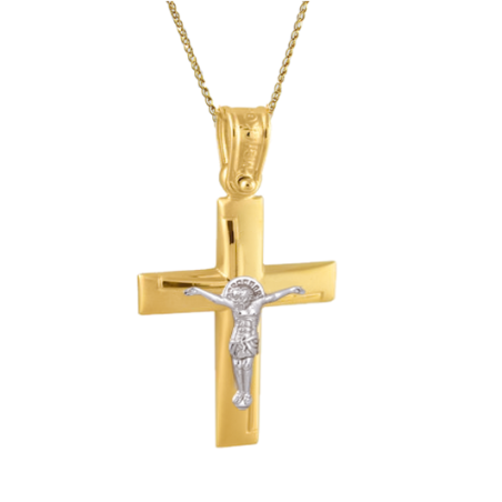 Χρυσός Ανδρικός σταυρός με αλυσίδα 14 Καρατίων