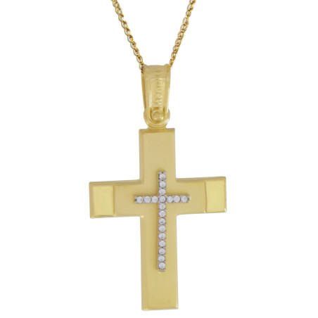 Χρυσός γυναικείος σταυρός με αλυσίδα 14 Καρατίων