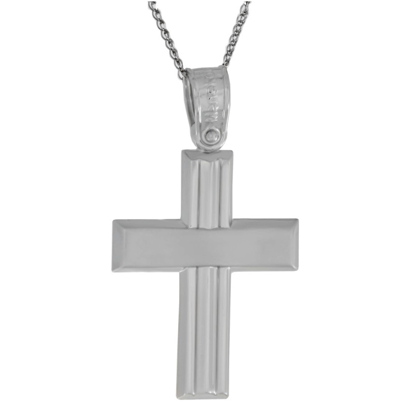 Λευκόχρυσος Ανδρικός σταυρός με αλυσίδα 14 Καρατίων