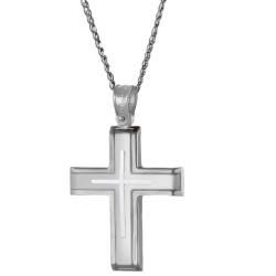 Λευκόχρυσος Ανδρικός σταυρός με αλυσίδα 14 Καρατίων