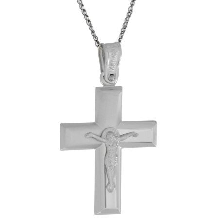 Λευκόχρυσος Ανδρικός σταυρός με αλυσίδα 14 Καρατίων