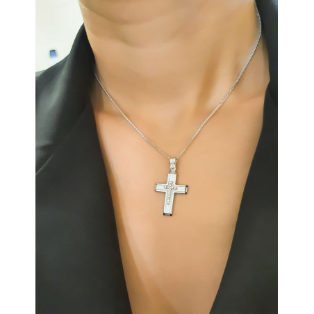 Λευκόχρυσος γυναικείος σταυρός με αλυσίδα 14 Καρατίων