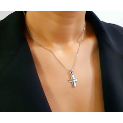 Λευκόχρυσος ανδρικός σταυρός με αλύσιδα 14 Καρατίων
