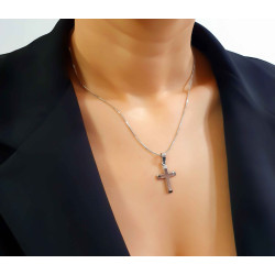 Λευκόχρυσος ανδρικός σταυρός με αλύσιδα 14 Καρατίων