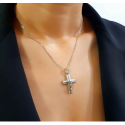 Λευκόχρυσος ανδρικός σταυρός με αλύσιδα 14 Καρατίων
