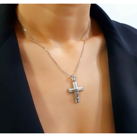 Λευκόχρυσος ανδρικός σταυρός με αλύσιδα 14 Καρατίων