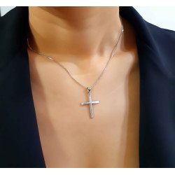 Λευκόχρυσος ανδρικός σταυρός με αλύσιδα 14 Καρατίων